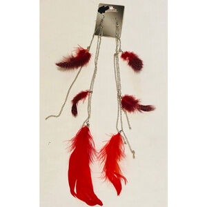 Bohemian Red Feather Dangle Earrings Tribal